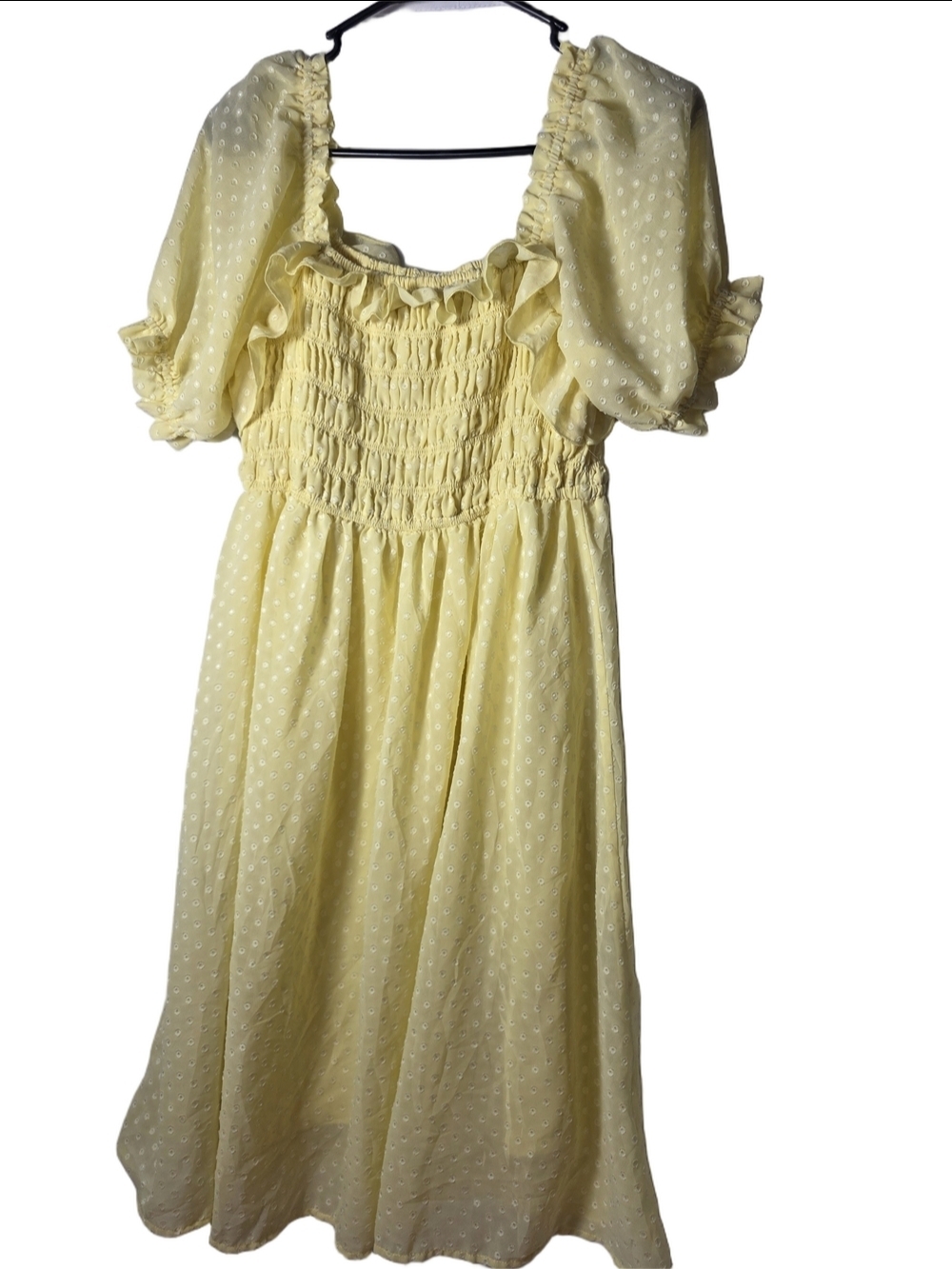 Yellow Smocked Midi Dress with Puff Sleeves Vintage